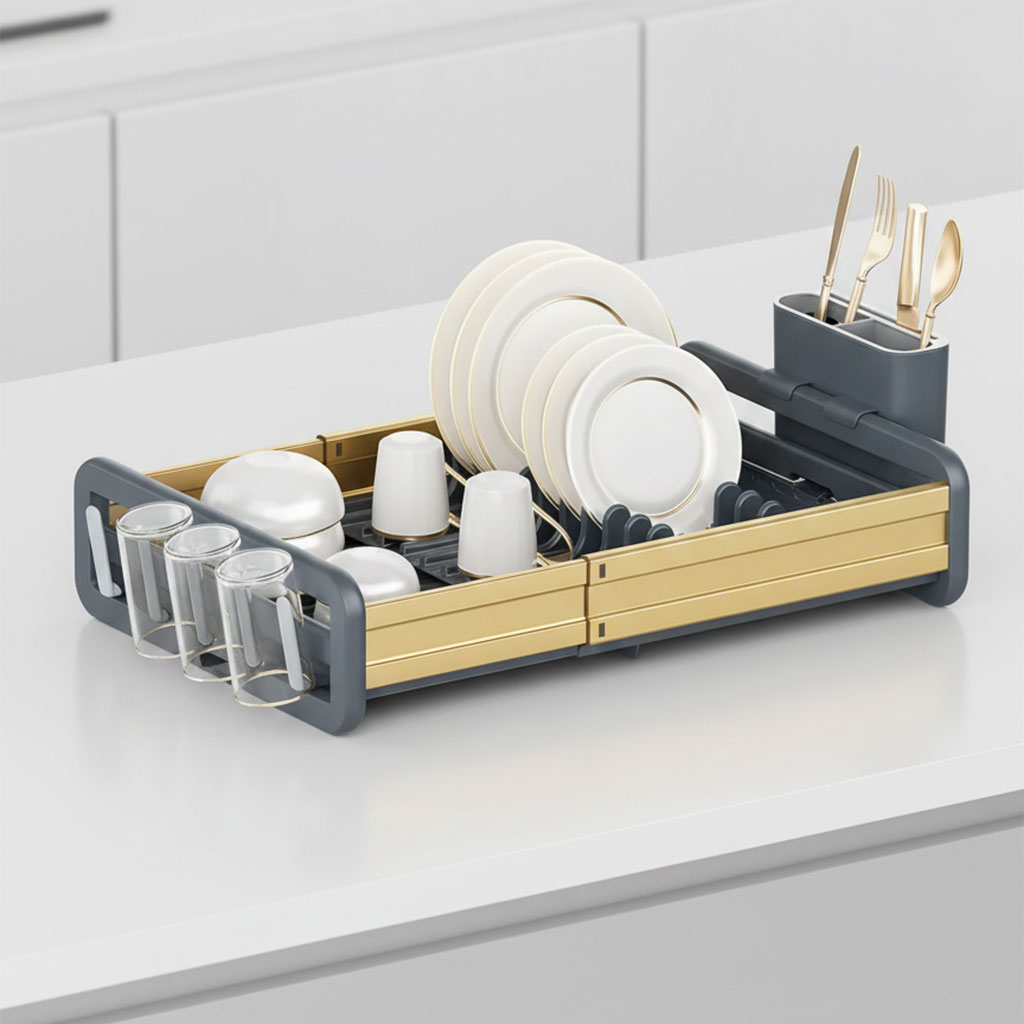 Égouttoir à Vaisselle Extensible en Aluminium Durable - مجفف أواني قابل للتمدد من الألمنيوم المقاوم للصدأ2