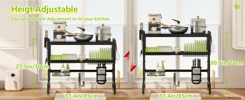 Égouttoir de Cuisine Multifonction 85cm – Noir Inox Haute Résistance | منظم المطبخ فوق المجلى 85 سم – أسود مقاوم للصدأ 