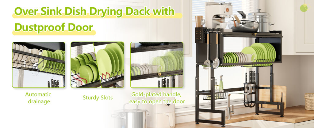 Égouttoir de Cuisine Multifonction 85cm – Noir Inox Haute Résistance | منظم المطبخ فوق المجلى 85 سم – أسود مقاوم للصدأ