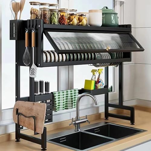 Égouttoir de Cuisine Multifonction 85cm – Noir Inox Haute Résistance | منظم المطبخ فوق المجلى 85 سم – أسود مقاوم للصدأ