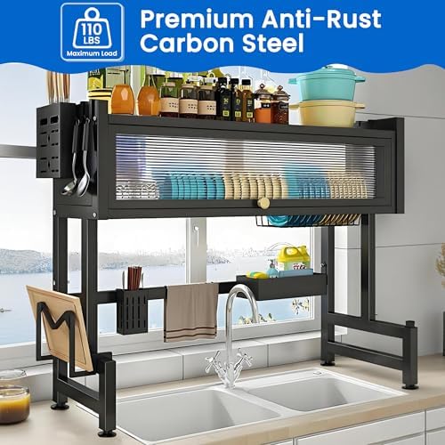 Égouttoir de Cuisine Multifonction 85cm – Noir Inox Haute Résistance | منظم المطبخ فوق المجلى 85 سم – أسود مقاوم للصدأ