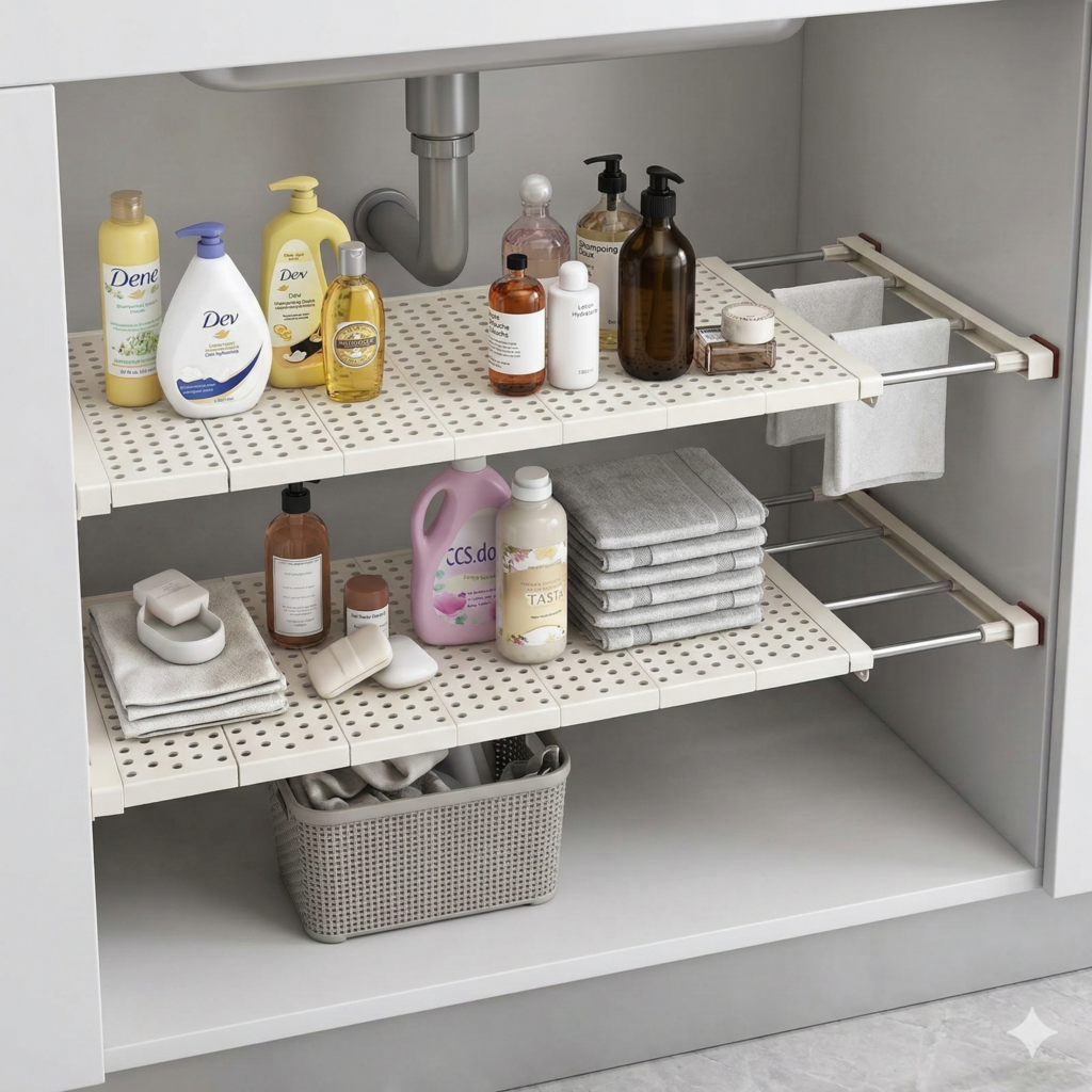 Étagère de Placard Extensible Multi-Usage – رف منظم الخزانة القابل للتمديد بدون حفر