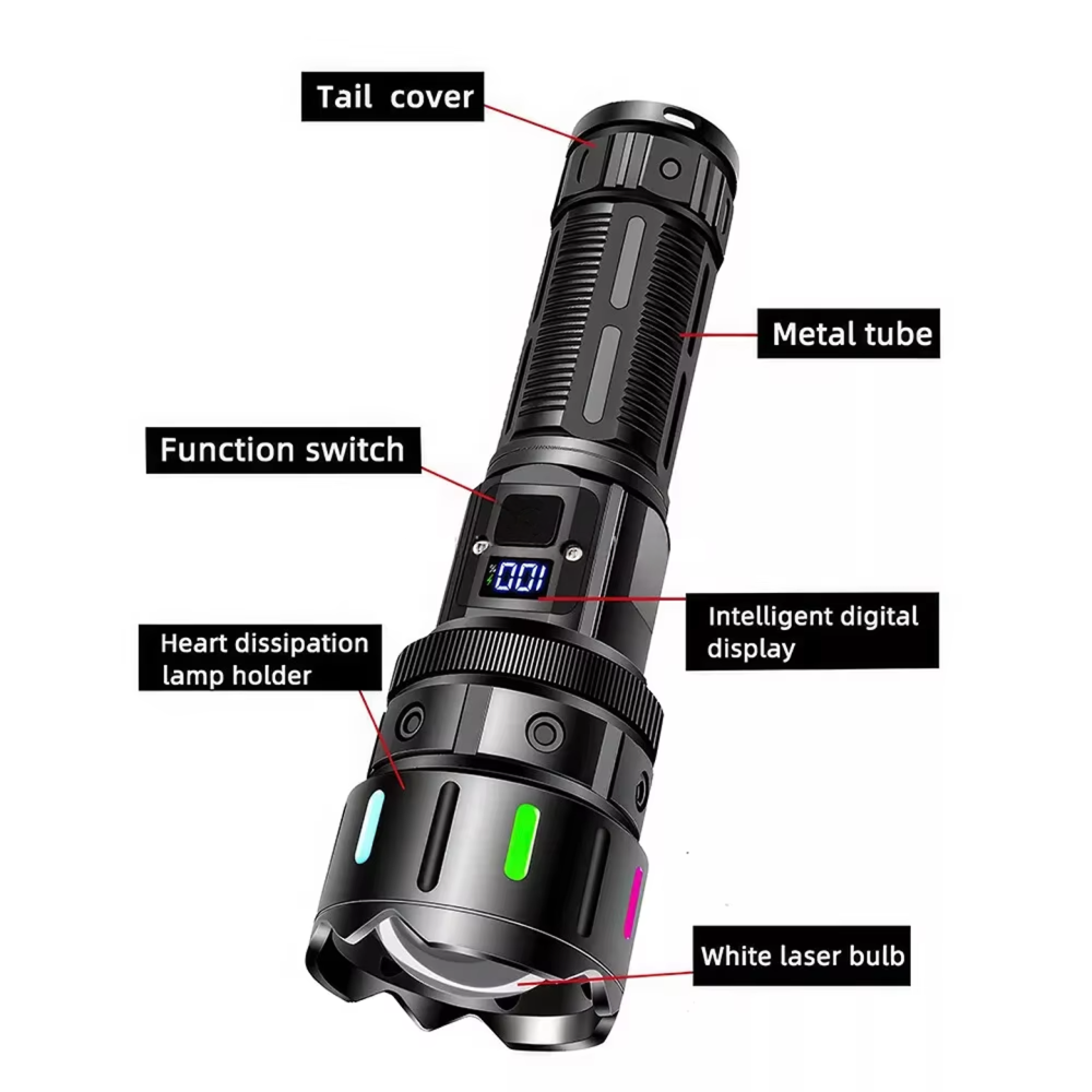 Lampe Torche Tactique Laser Ultra-Puissante - Rechargeable Longue Portée - مصباح يدوي تكتيكي ليزر قوي جداً - مدى بعيد10