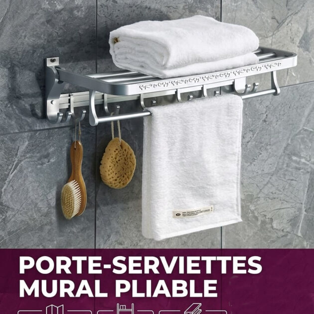 حامل مناشف ألمنيوم فاخر قابل للطي (2 مستويات) - Porte serviette en aluminium